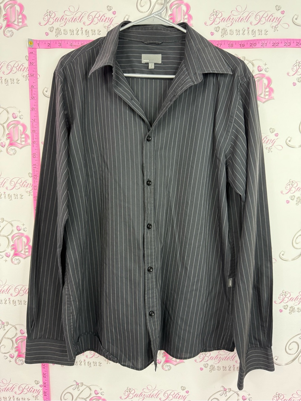 Mexx shirt button up Charcoal Gray Pinstripe Long-Sleeve Dress Shirt